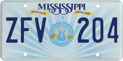 MS license plate ZFV204