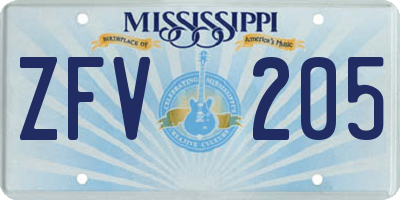 MS license plate ZFV205