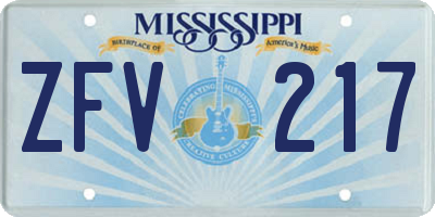 MS license plate ZFV217