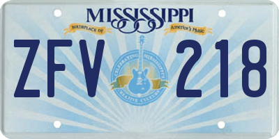 MS license plate ZFV218