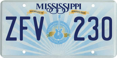 MS license plate ZFV230