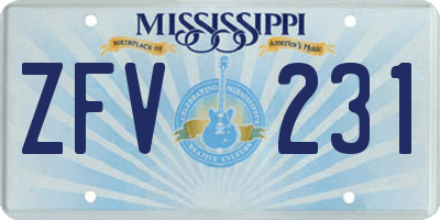 MS license plate ZFV231