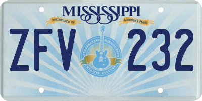 MS license plate ZFV232