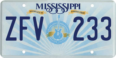 MS license plate ZFV233