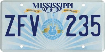 MS license plate ZFV235