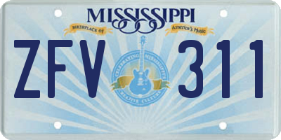 MS license plate ZFV311