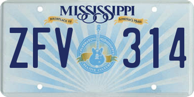 MS license plate ZFV314