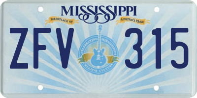 MS license plate ZFV315