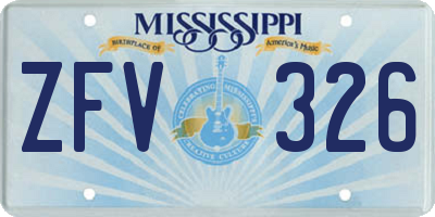 MS license plate ZFV326
