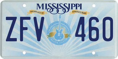 MS license plate ZFV460