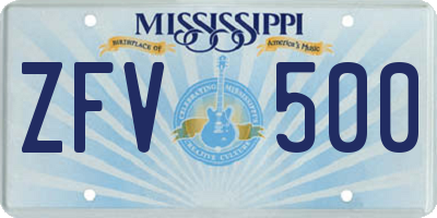 MS license plate ZFV500