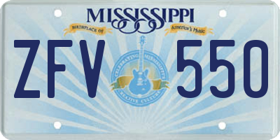 MS license plate ZFV550