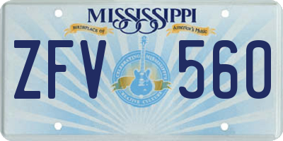 MS license plate ZFV560