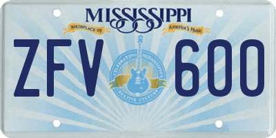 MS license plate ZFV600