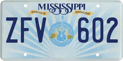 MS license plate ZFV602