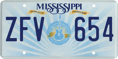 MS license plate ZFV654