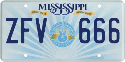 MS license plate ZFV666