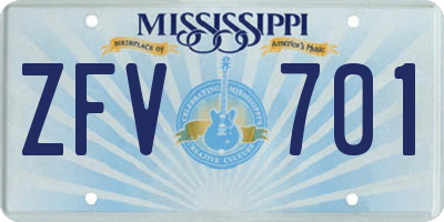 MS license plate ZFV701