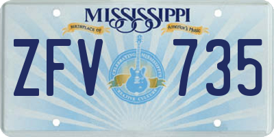 MS license plate ZFV735