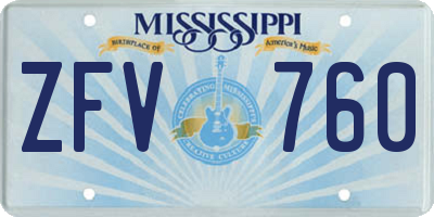 MS license plate ZFV760