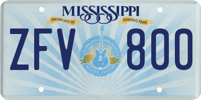 MS license plate ZFV800