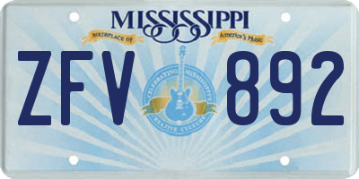 MS license plate ZFV892