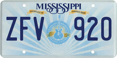 MS license plate ZFV920