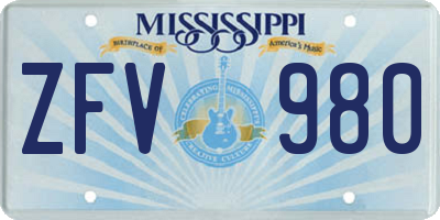 MS license plate ZFV980