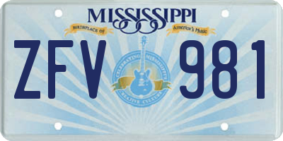 MS license plate ZFV981