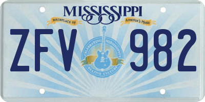 MS license plate ZFV982