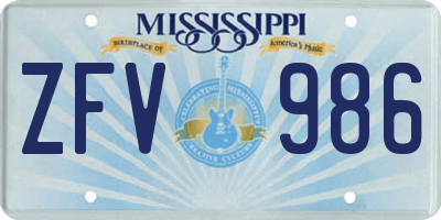 MS license plate ZFV986