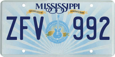 MS license plate ZFV992