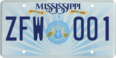 MS license plate ZFW001