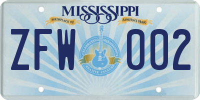 MS license plate ZFW002