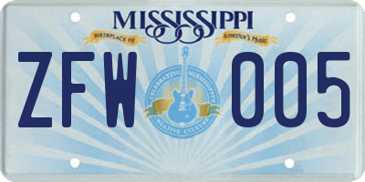MS license plate ZFW005