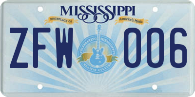 MS license plate ZFW006