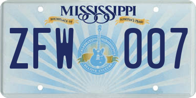 MS license plate ZFW007