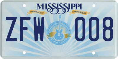 MS license plate ZFW008
