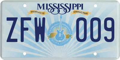 MS license plate ZFW009
