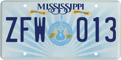 MS license plate ZFW013