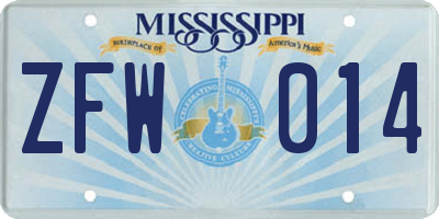MS license plate ZFW014