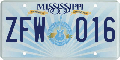 MS license plate ZFW016