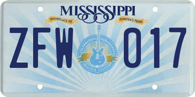 MS license plate ZFW017