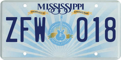 MS license plate ZFW018