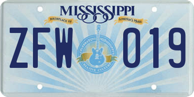MS license plate ZFW019