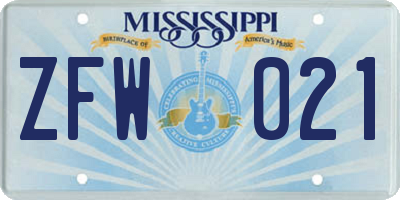 MS license plate ZFW021