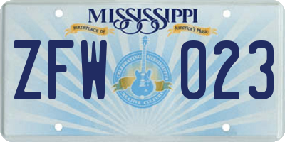 MS license plate ZFW023