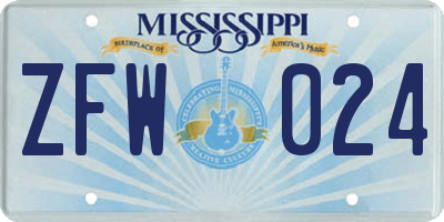 MS license plate ZFW024