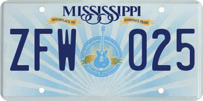 MS license plate ZFW025