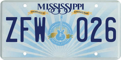 MS license plate ZFW026